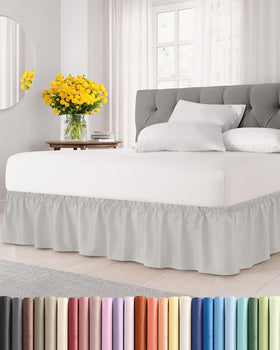 CGK Unlimited wrap-around bed skirt with 12 inch drop for queen beds provides full coverage