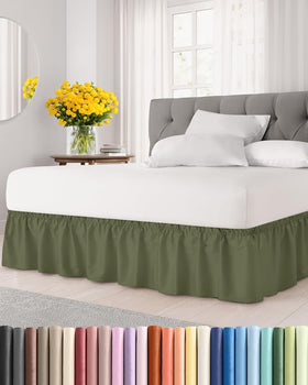 CGK Unlimited wrap-around bed skirt in sage with 15-drop for a polished look
