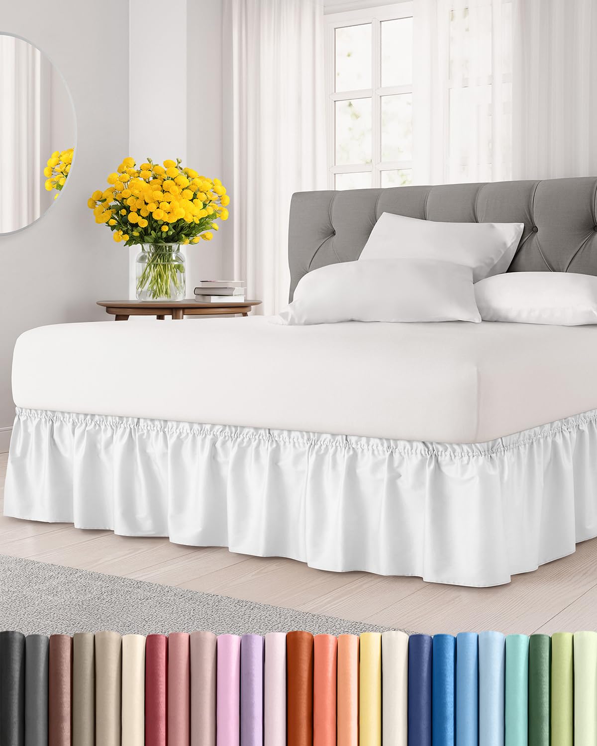 CGK Unlimited wrap-around dust ruffle bed skirt in white for full beds.