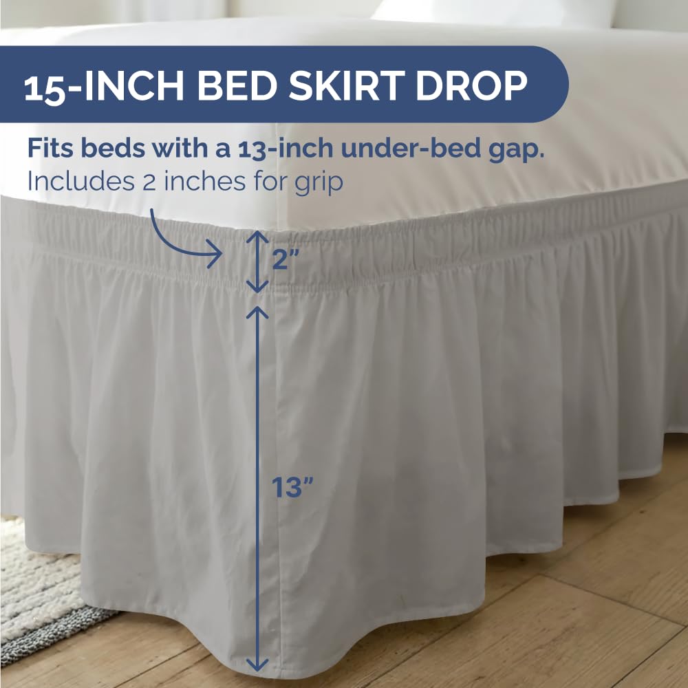 CGK Unlimited bed skirt wrinkle-resistant brushed fabric resists creasing for easy care.