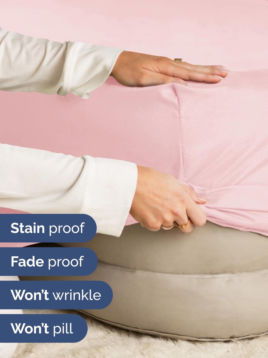 CGK Unlimited baby pink queen fitted sheet with fade-resistant color and easy-care performance.