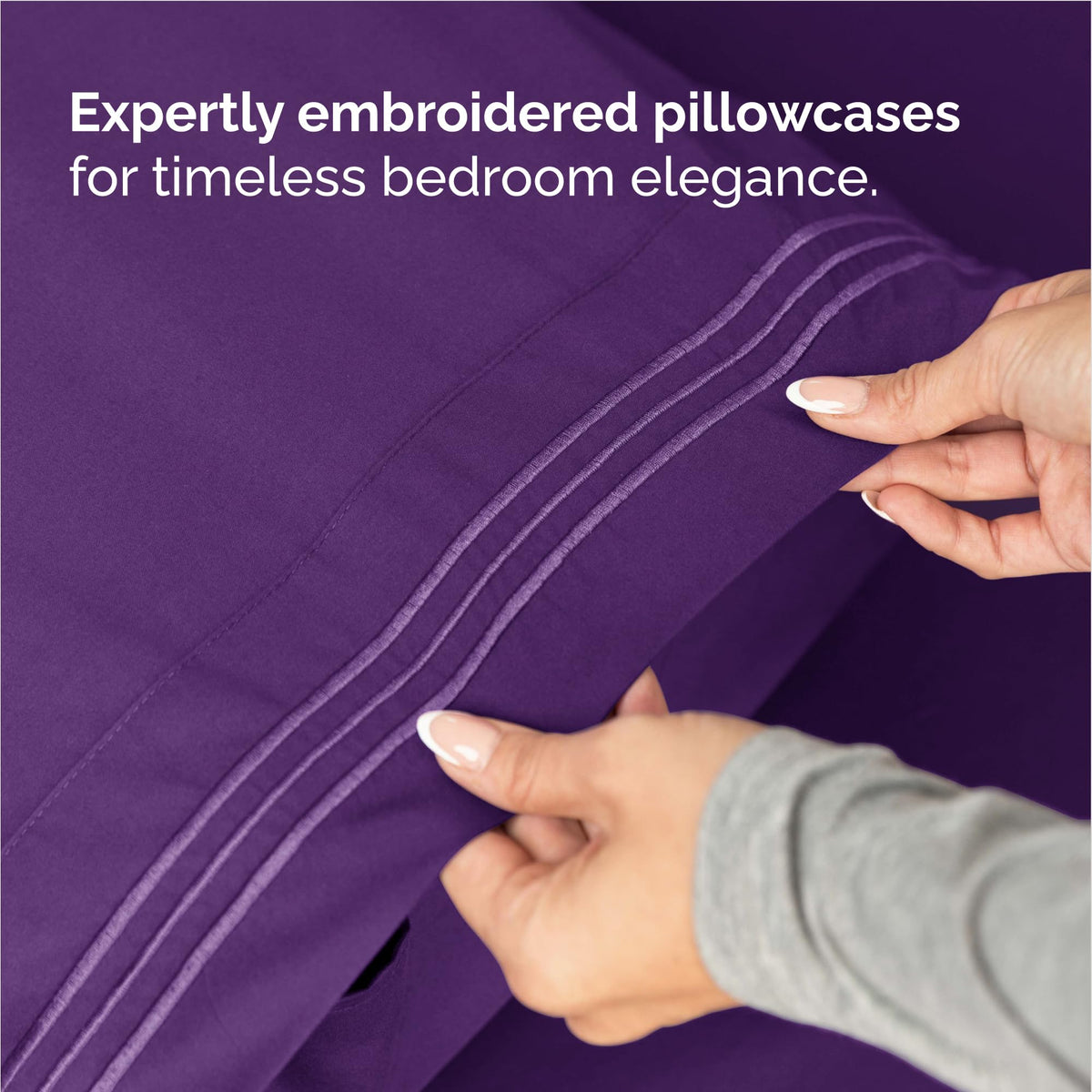 CGK Unlimited wrinkle-free finish on sheets, smooth surface for quick, easy care