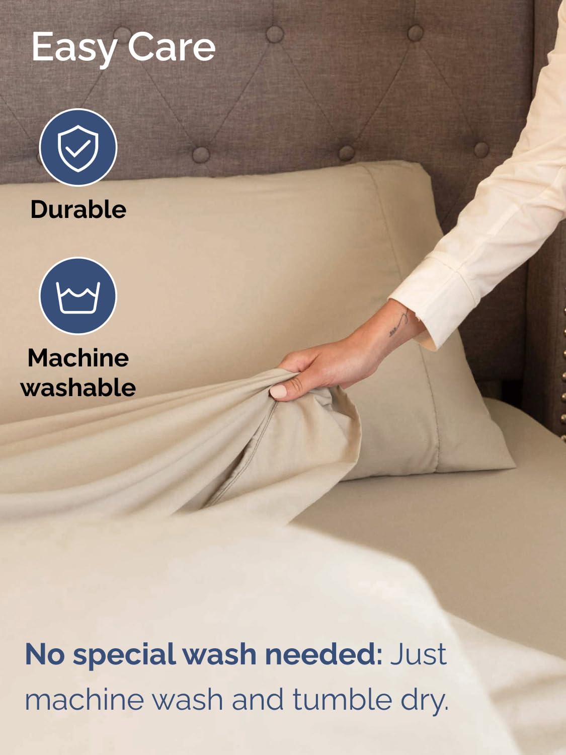 Wrinkle-resistant finish makes fast, easy bed-making possible