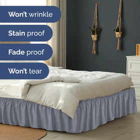Wrinkle-resistant steel blue bed skirt by CGK Unlimited on queen bed