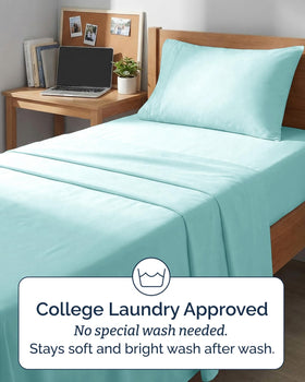 CGK Unlimited bedroom setup in spa-blue conveys hotel-luxury vibes.