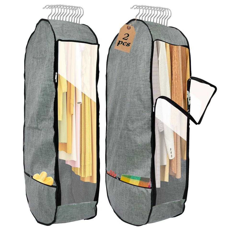 Chakera 2-pack grey 50-inch garment bags for closet organization.