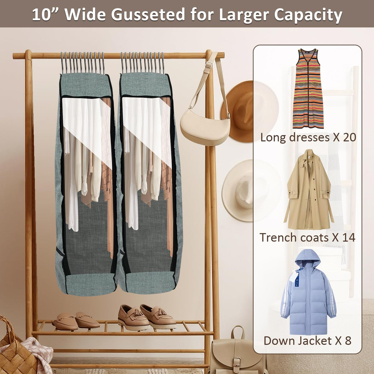 Chakera clear-window garment bag shows contents without opening.
