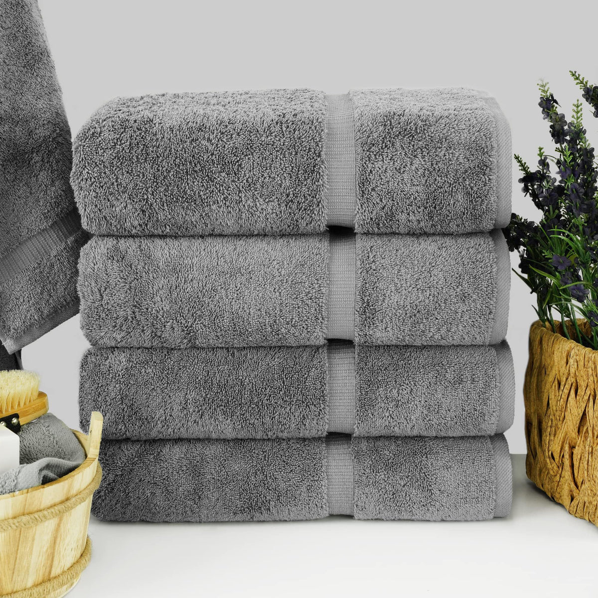 Chakir Turkish Linens 100% cotton towels, stacked, highlighting absorbency