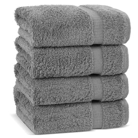 Chakir Turkish Linens 4-piece hand towels in gray with plush absorbent cotton for daily use.