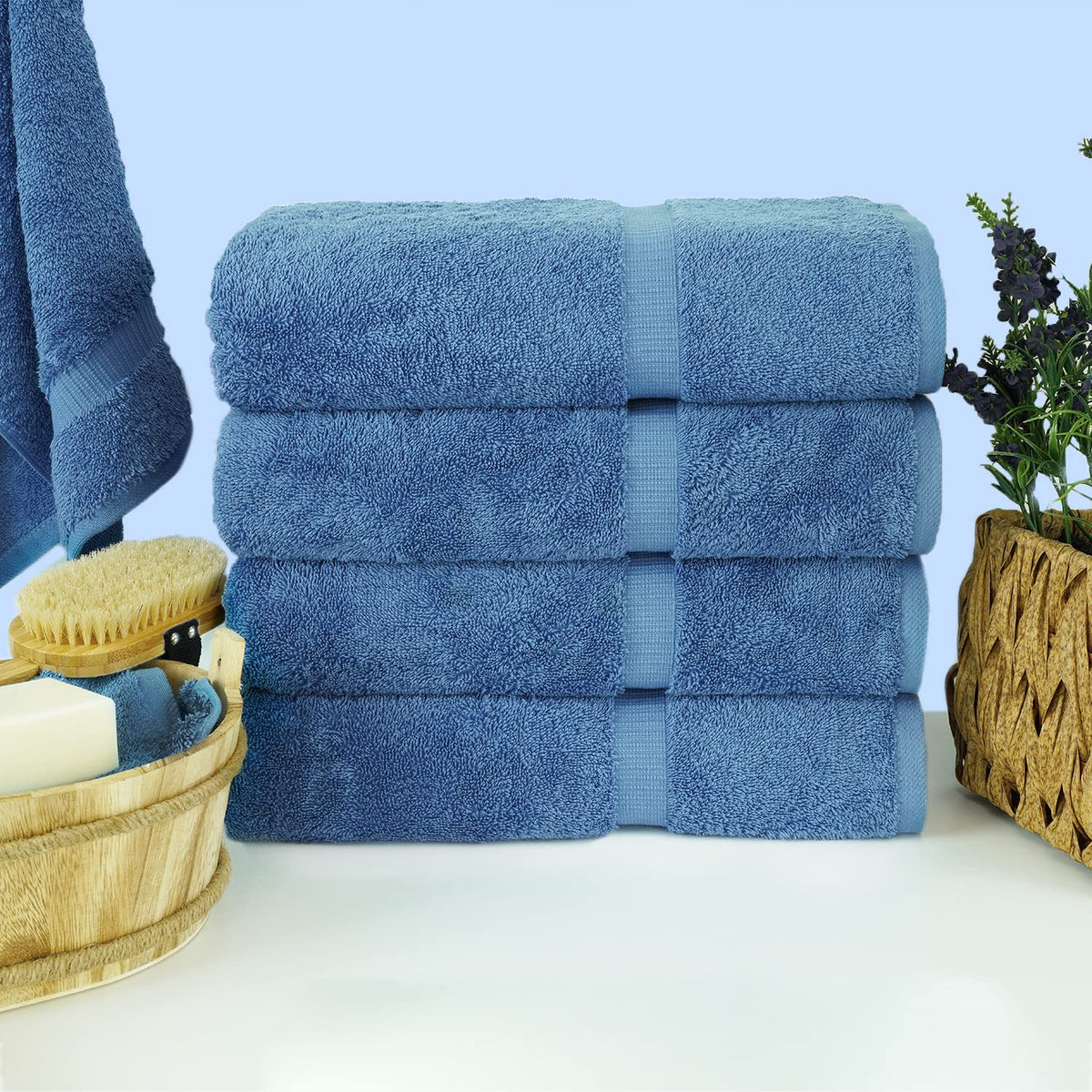 Chakir Turkish Linens 4-piece set laid flat to show generous 27x54 inch size.