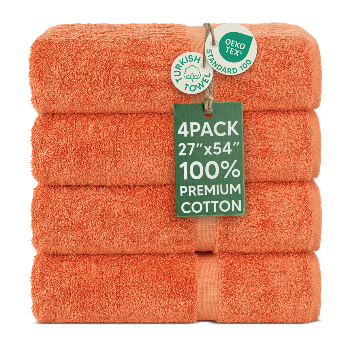 Chakir Turkish Linens coral bath towels 4pc in vibrant shade for spa-like softness.
