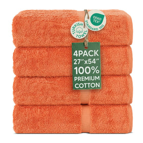 Chakir Turkish Linens coral bath towels 4pc in vibrant shade for spa-like softness.