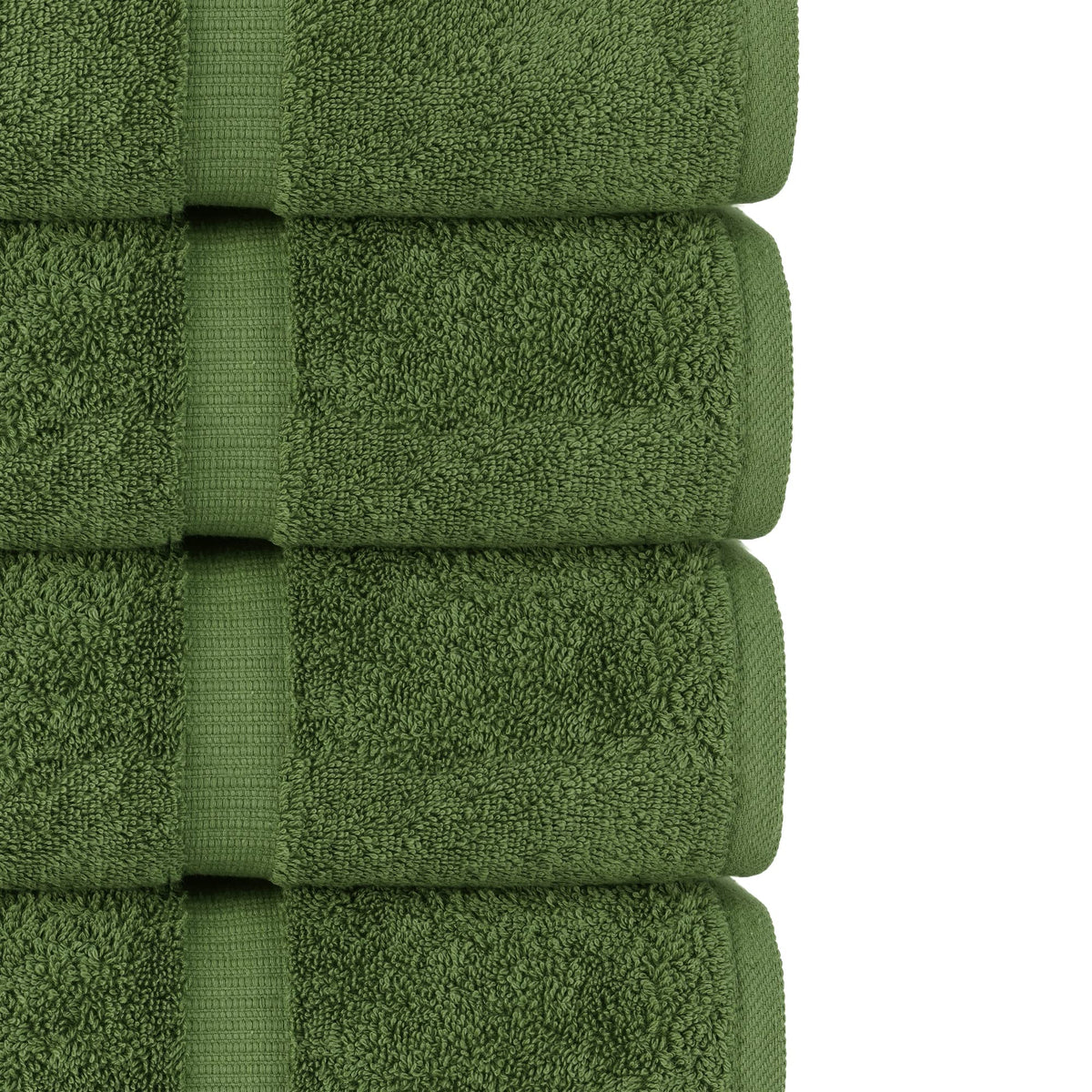 Chakir Turkish Linens moss hand towels on rack, emphasizing quick-dry performance and luxury feel.