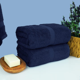 Chakir Turkish Linens navy towel texture emphasizes superior absorbency and softness.