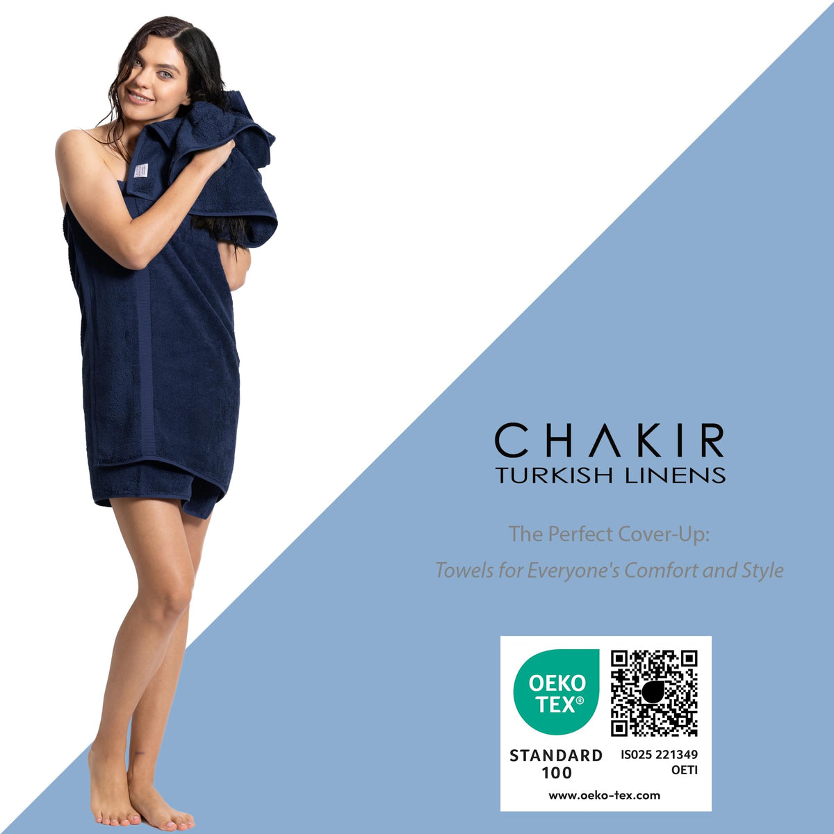 Chakir Turkish Linens navy OEKO-TEX certified towels ensure safety and low chemical exposure.