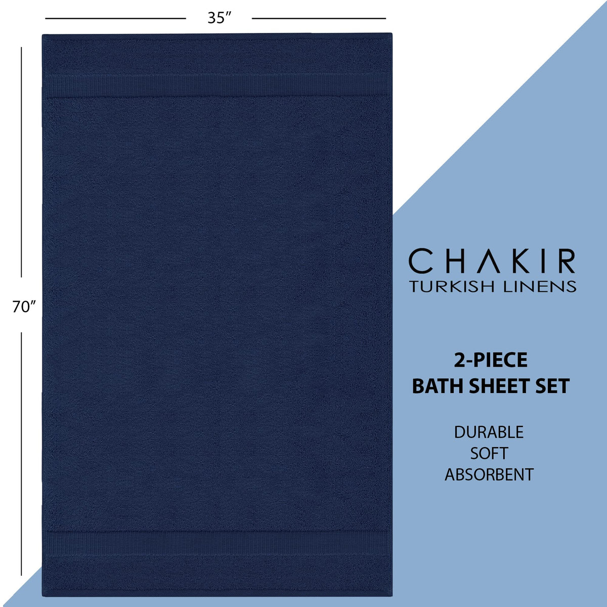 Chakir Turkish Linens navy bath sheet set ideal for family bathrooms and guest rooms.