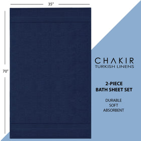 Chakir Turkish Linens navy bath sheet set ideal for family bathrooms and guest rooms.