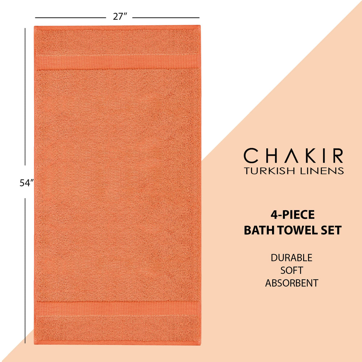 Chakir Turkish Linens coral bath towels in a tidy bathroom display enhances spa-inspired ambiance.