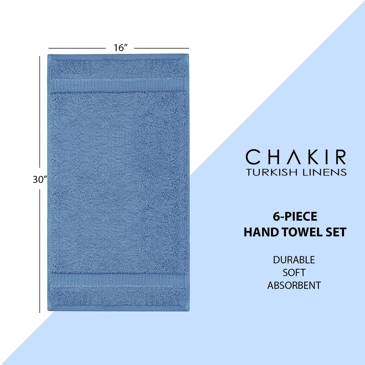 Chakir Turkish Linens wedgewood towel set on display highlighting 6-piece quality.