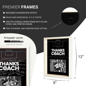 Front view of ChalkTalkSPORTS coach frame showing field graphic andThanks Coach