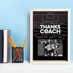 ChalkTalkSPORTS coach frame mounted on wall for a compact keepsake display