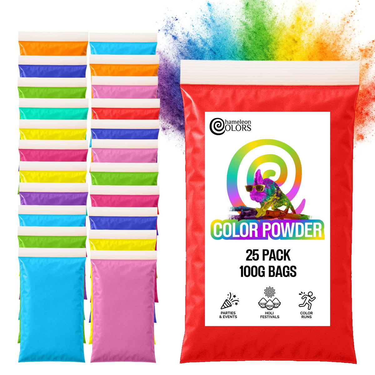 Chameleon Colors 100g red powder packet for vibrant color runs and outdoor celebrations