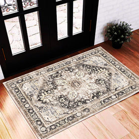 CHAMPLANT 2x3 black-purple khaki area rug with vintage floral pattern for living room ambiance