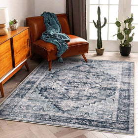 CHAMPLANT 3x5 dark blue vintage washable area rug, durable and easy to clean.