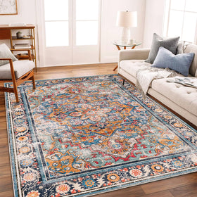 Champlant 6x9 washable vintage rug with boho medallion design for stylish living spaces