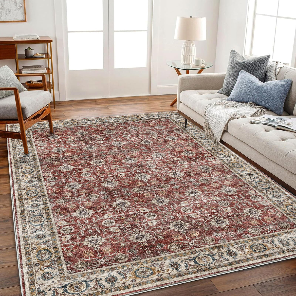 CHAMPLANT area rug 6x9 with washable design, showcasing soft faux wool fibers for cozy living spaces.