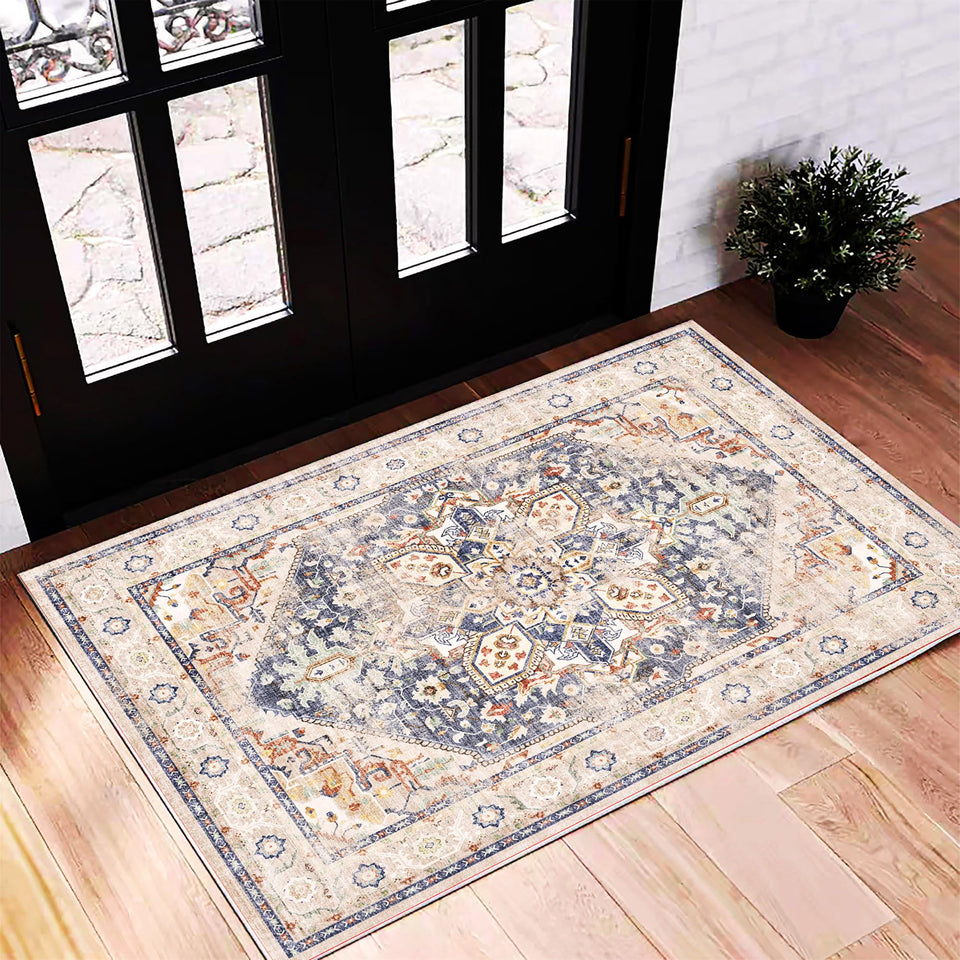 CHAMPLANT blue khaki area rug 2x3 with soft touch for entryways.