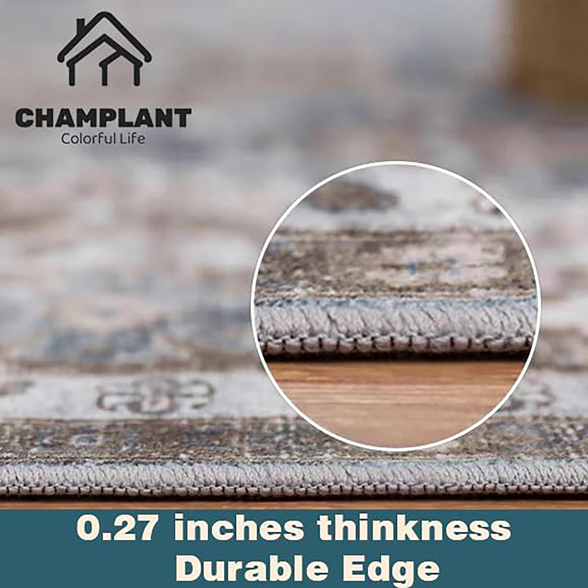 CHAMPLANT rug showing non-slip backing to secure placement on hard floors