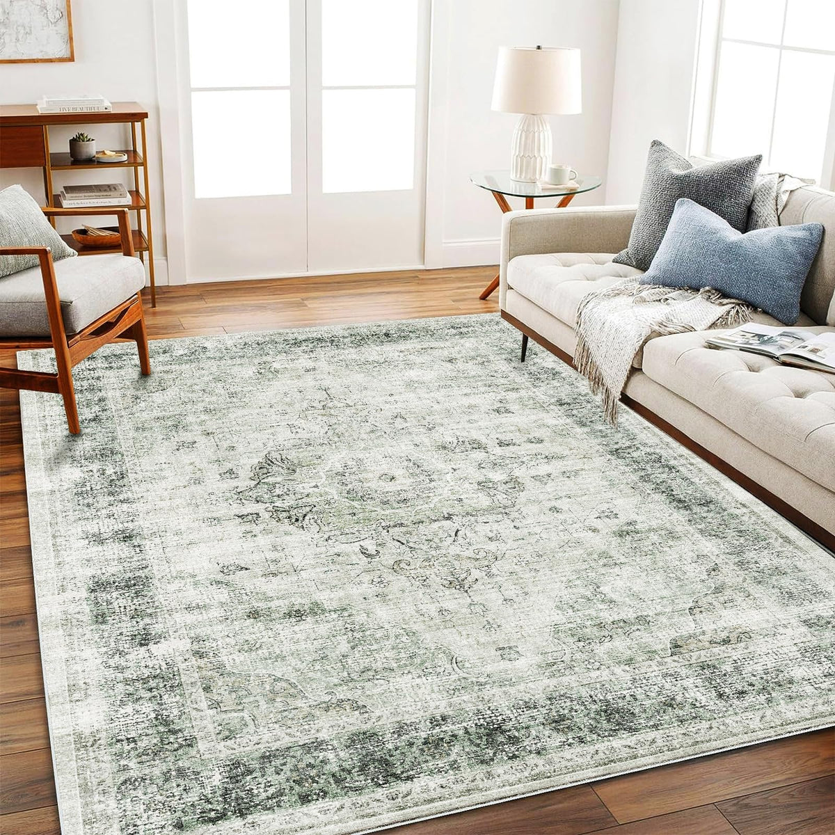 Champlant non-slip backing keeps rug stable on busy floors.