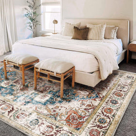 Champlant vintage-toned distressed floral design adds character while remaining easy to clean.