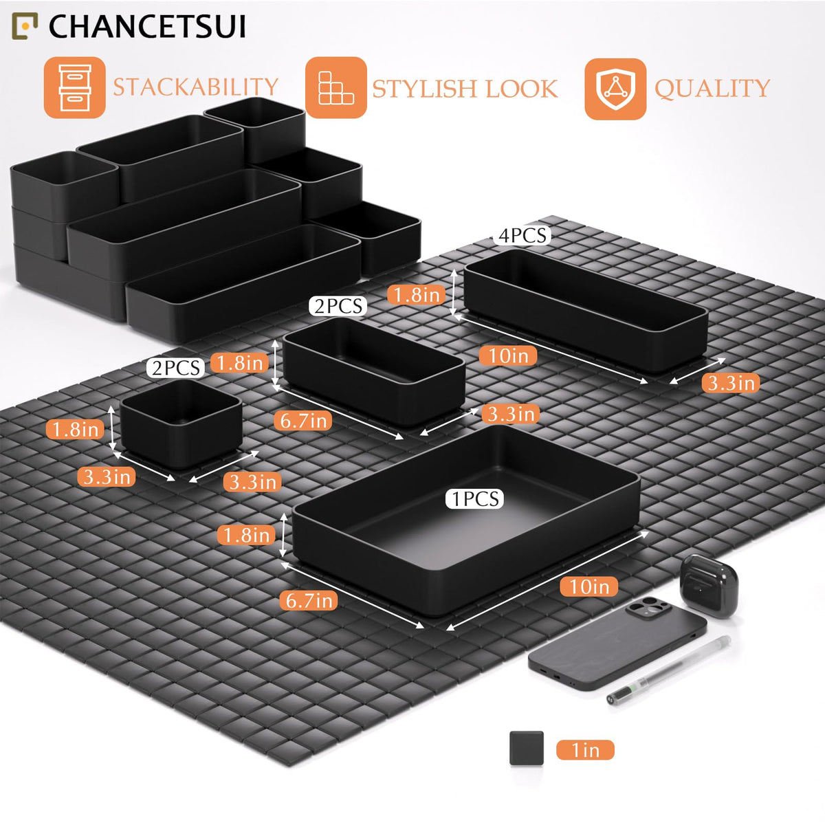 CHANCETSUI office-desk-drawer-trays stackable layout speeds access to supplies