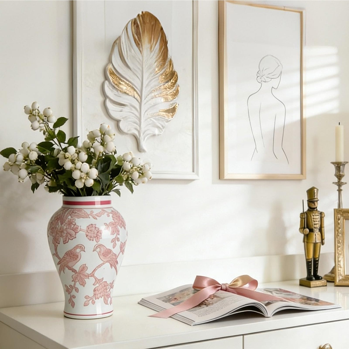 CHANG SONG 11-inch pink ginger jar with lid for storage and decor.