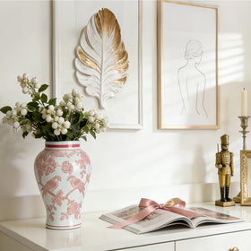 CHANG SONG 11-inch pink ginger jar with lid for storage and decor.