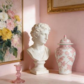 CHANG SONG pink porcelain jar with lid highlights chinoiserie charm for shelves.