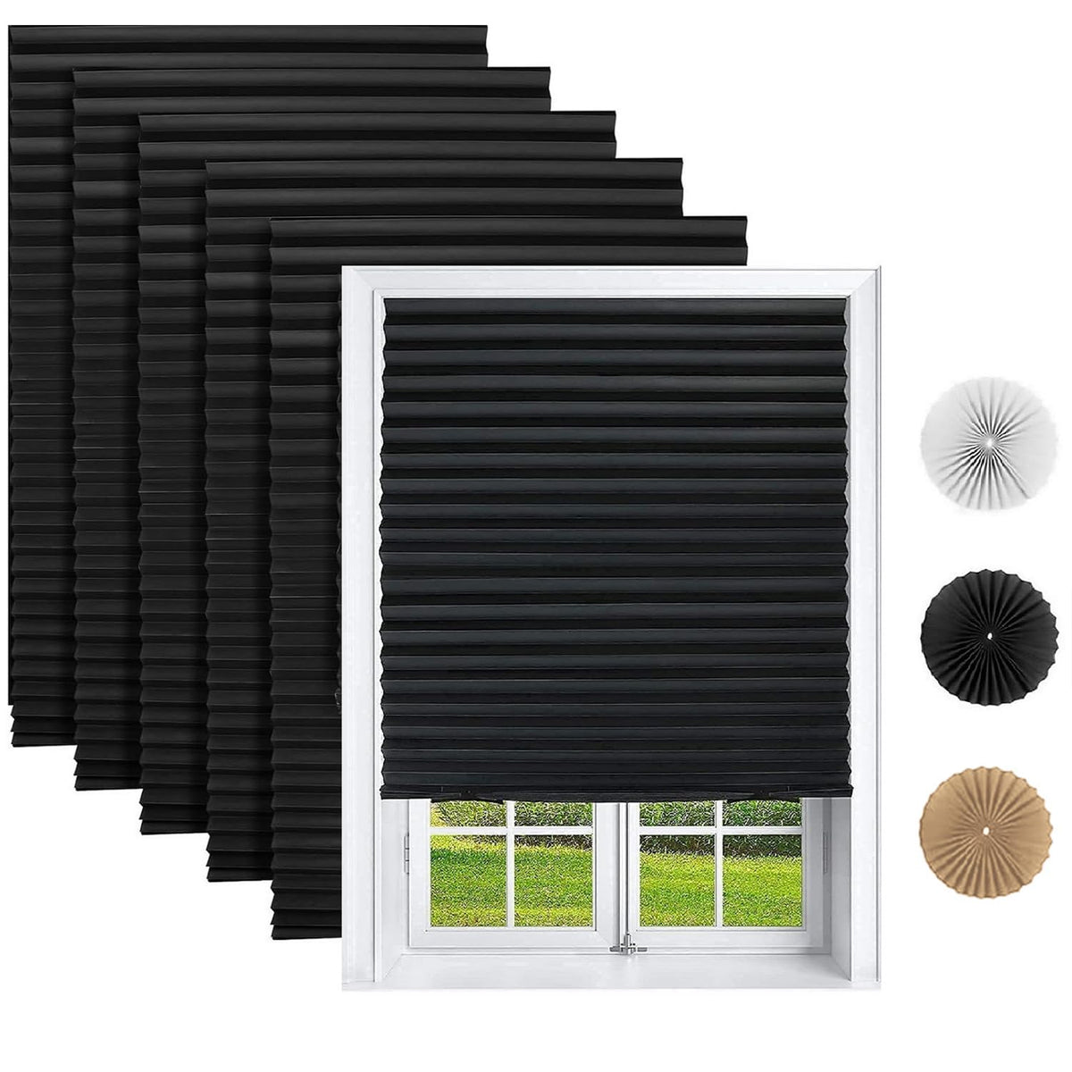 Changshade 6-pack pleated shades in black, tool-free privacy and light control.
