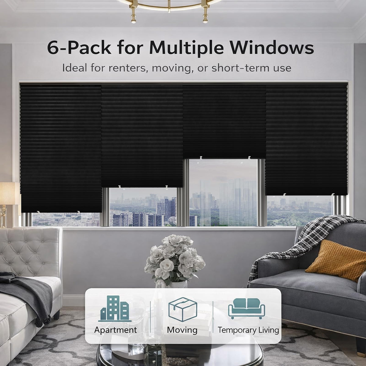 Changshade 6-pack pleated shades in white, elegant light filtering for bright rooms.