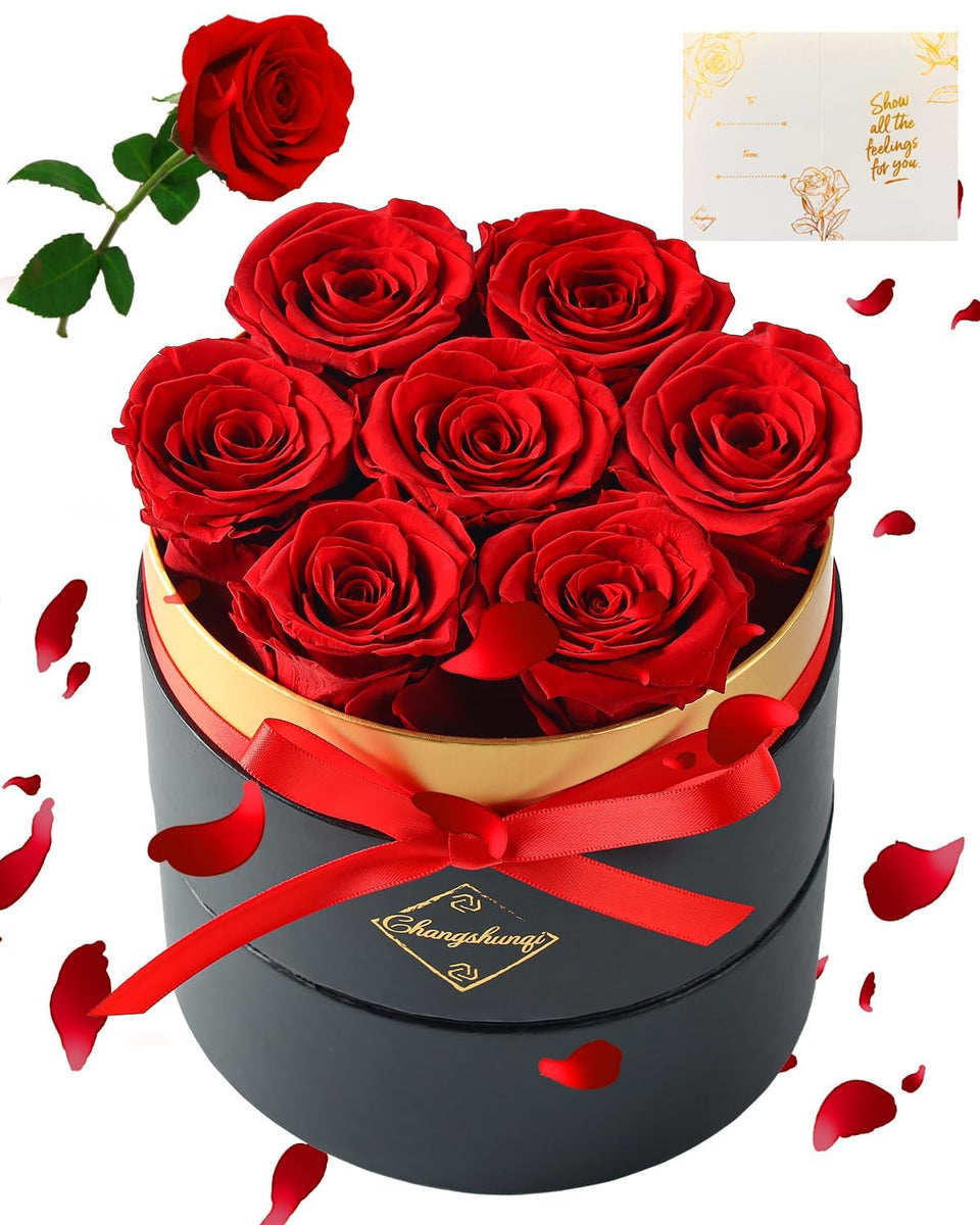 Changshunqi Forever Flowers in a Box: seven preserved roses for lasting beauty.