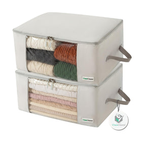 Chaos Cleared 2pack storage bags showcasing folded sweaters and apparel