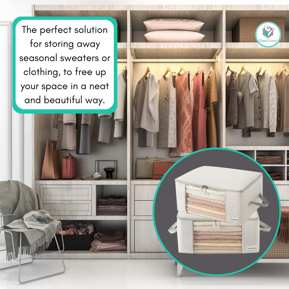 Clear-window storage bags for simple closet organization