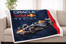 Character World F1 Oracle Red Bull Racing throw folded for travel use.