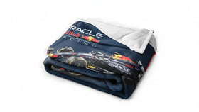 Character World F1 Oracle Red Bull blanket front view shows cozy warmth for fans.