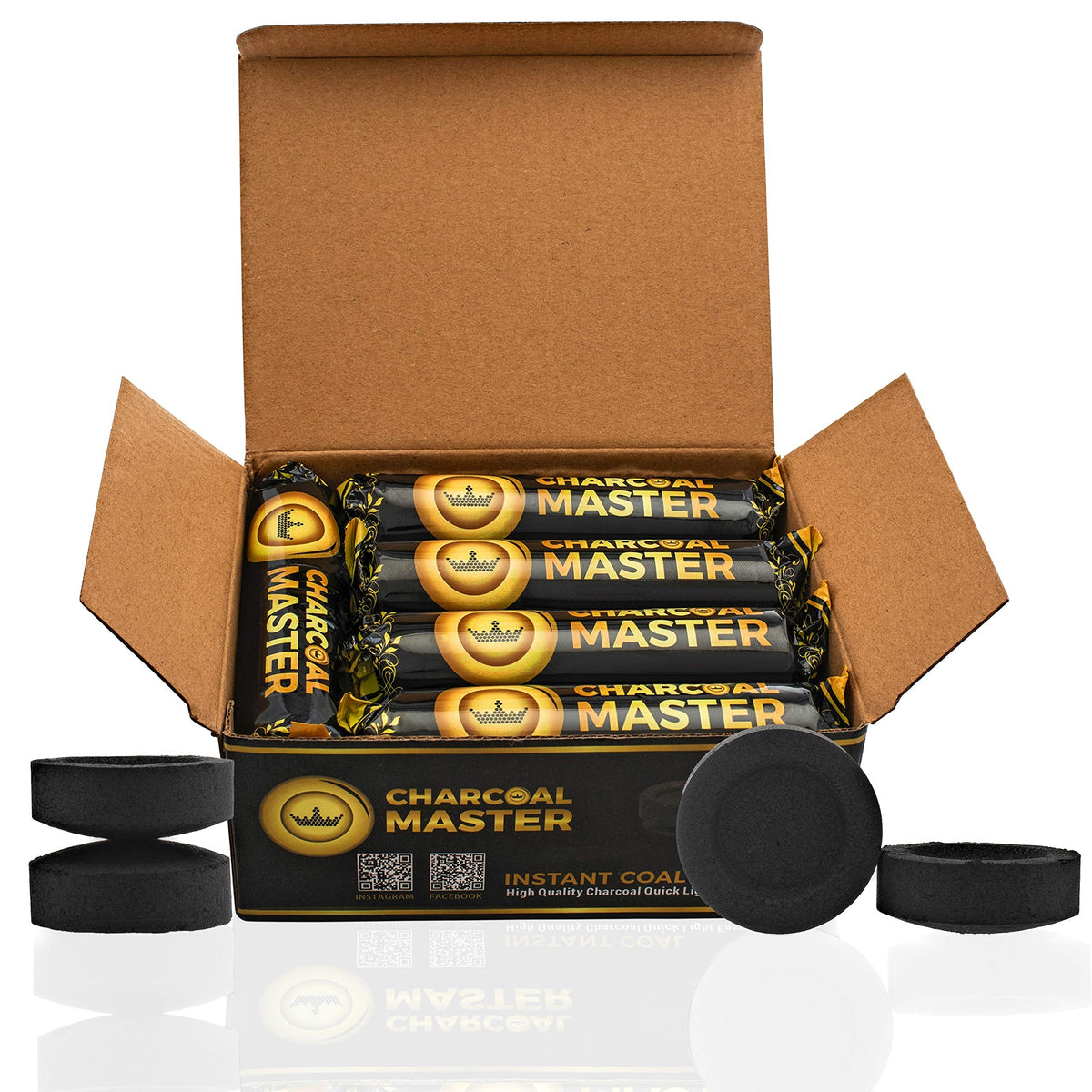 Charcoal Master 100-pack discs for long incense sessions.