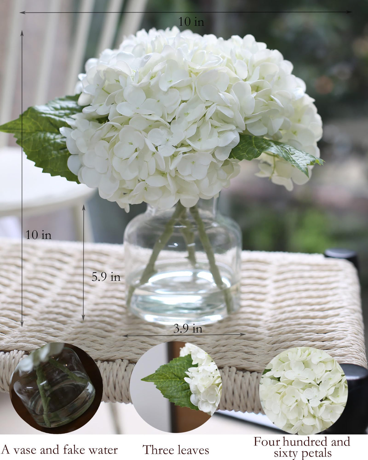 CHASMILE artificial hydrangea in vase detail emphasizes vivid petal texture and natural shape