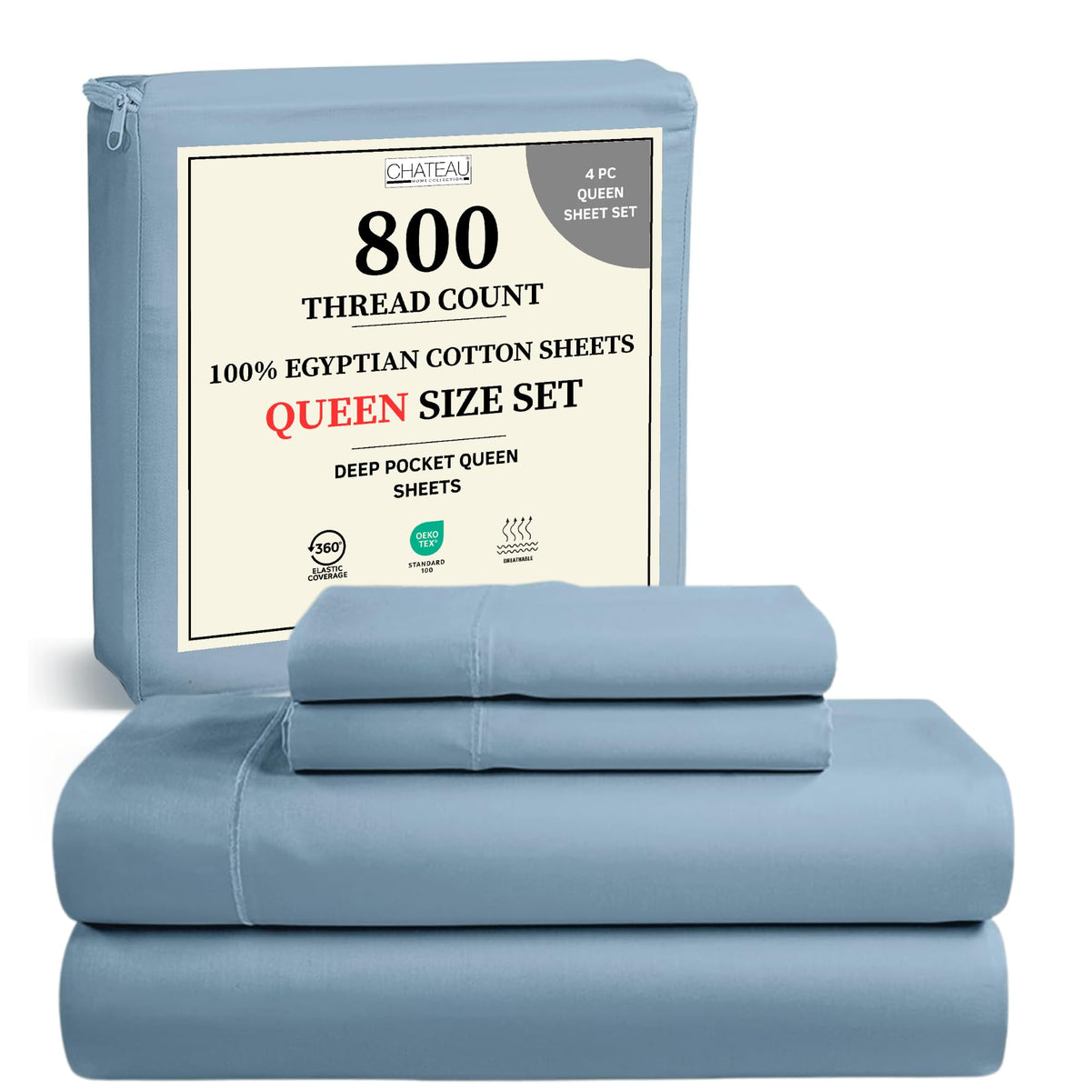 CHATEAU HOME COLLECTION queen flat-sheet in satin-like sateen finish for luxurious softness