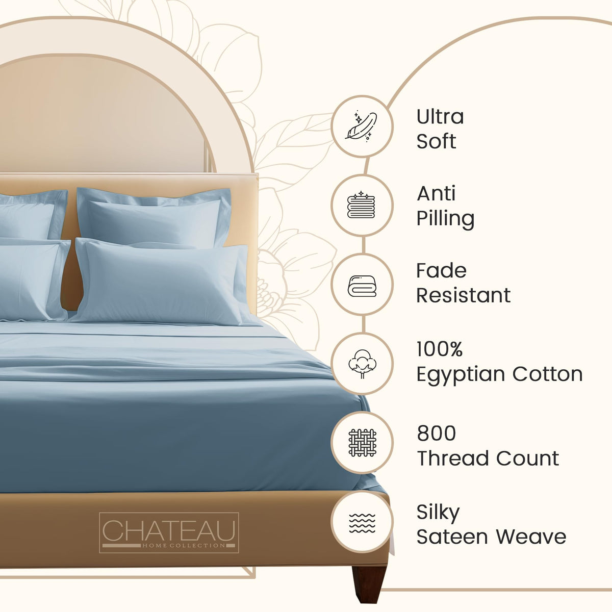 CHATEAU HOME COLLECTION contents image shows 4-piece set with deep pockets.