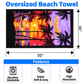 Chavish coconut tree sunset design towel with vibrant color for beach use.
